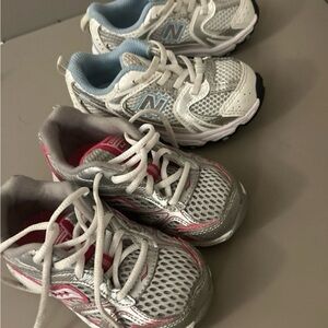 New Balance Kids' Silver and Pink Sneakers